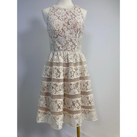 AQUA White Lace Dress Sleeveless Layered Party Cocktail Dress Sz 6 - Picture 2 of 12